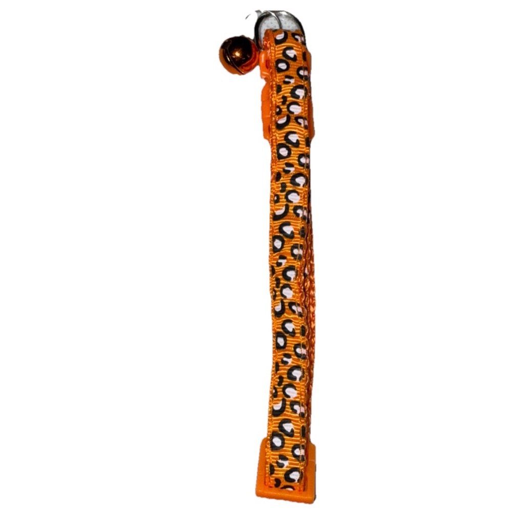 Pet Collar w/Bell Orange Leopard Print SM-MD Pets Adjustable NEW